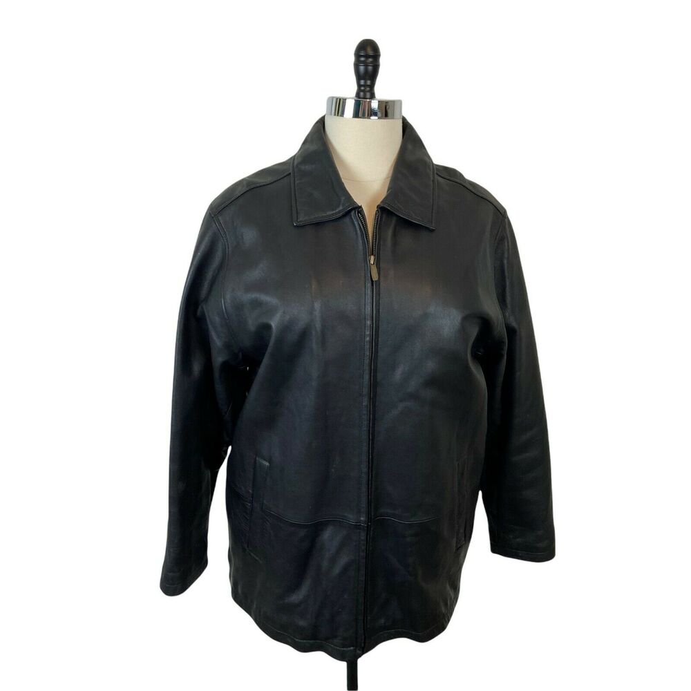 Leather Jacket Knightsbridge Women's Black Long Sleeve Collared Full Zip